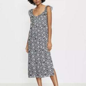 NWT LOFT Women's Tall Palm Flutter Strap Pocket Midi Dress - Black small tall